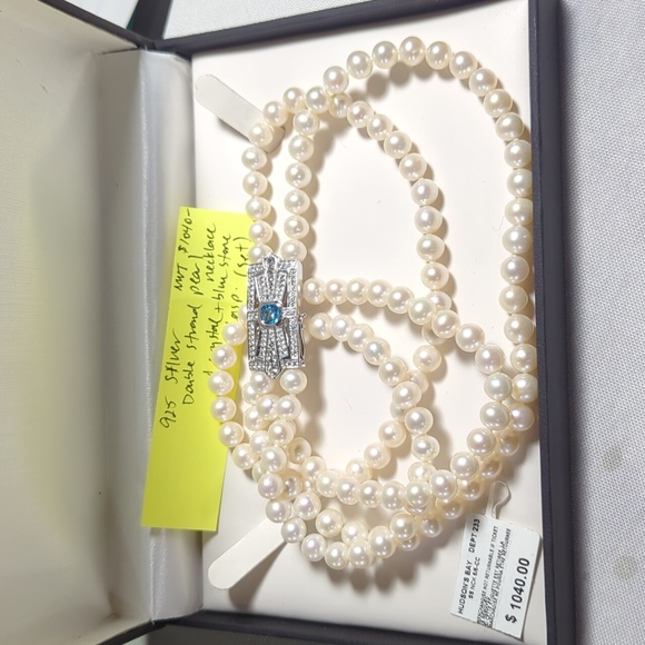 Set of 925 silver and pearl double stranded necklace and bracelet - Picture 1 of 9